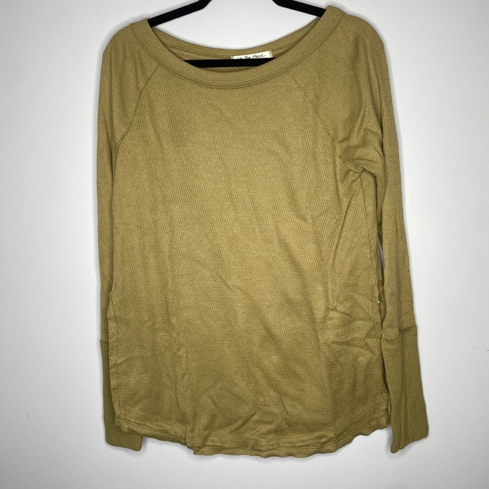 Free People Knit Long Sleeve Shirt Olive‎ Green Casual Everyday Top Size Small